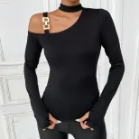 Womens Knitted Long Sleeve Top Sexy Halter Neck Slim Fit Lightweight Fabric Spring Summer Fashio