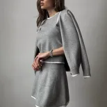 Color Block Knit Top and Mini Skirt Set Womens Spring Fall Fashion Chic Style for Casual Outings