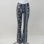 High Waisted Floral Print Flare Pants Stretchy Slim Fit Comfortable Summer Casual Wear for Vacat