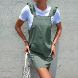 Summer Ruffle Hem Sleeveless Dress Solid Color Fashionable Design Comfortable Fit Perfect for Ca