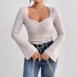 Elegant Womens T Shirt Square Neck Flared Sleeves Slim Fit Spring Summer Casual Wear Wholesale A