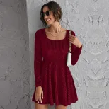 Womens Velvet Long Sleeve Dress Waist Defining Flared Hem Elegant Style Perfect for Parties and