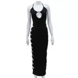 Halter Neck Bodycon Dress Hollow Out Low Cut Slim Fit Elegant Style Perfect for Parties and Nigh