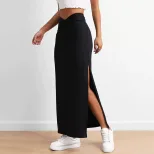 High Waisted Pleated Maxi Skirt Elegant Design Lightweight Fabric Side Slit Spring Summer Fashio