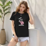Loose Fit Cartoon Print T Shirt Round Neck Cute Design Casual Style Perfect for Girls Wholesale