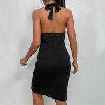 Womens Summer Dress Irregular Hem Bodycon Style Backless Solid Color Available in Black Wholesale Sizes S to XL