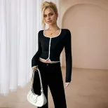 Womens Slim Fit Long Sleeve Crop Top Elegant Stylish Comfortable Perfect for Spring Summer Occas