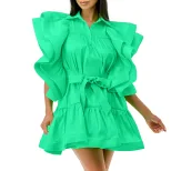 Plus Size Womens A Line Dress Fashion Lapel Collar Flutter Sleeves Comfortable Fabric Casual or