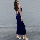 Bodycon Midi Dress Backless Fishtail Waist Cinching Elegant Design Perfect for Parties and Event