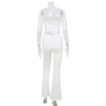 Chic Womens Two Piece Set Strapless Crop Top High Waisted Pants Stylish Form Fitting Solid Color