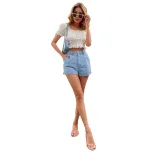 High Waisted Loose Fit Denim Shorts Casual Style Straight Leg Comfortable Fabric Summer Wear Who