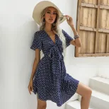 Summer Womens Dress V Neck Hollow Out Polka Dot Design Casual or Party Wear Wholesale Available