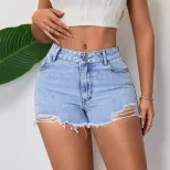 Womens Distressed Denim Shorts Elegant Fashionable Versatile Summer Casual Wear Wholesale Availa