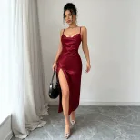 High Waist V Neck Sleeveless Split Maxi Dress Slim Fit Elegant Style Summer Fashion Wholesale Av