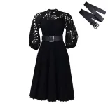 Plus Size Lace Hollow Out Pleated Dress Fashionable Elegant Sexy Perfect for Parties and Special