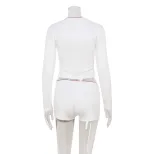 Color Block Bow Tie Long Sleeve Top and Shorts Set Feminine Style Spring Summer Fashion Wholesal