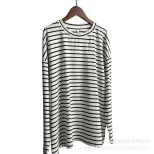 Womens Striped Loose Fit Cotton T Shirt Casual Long Sleeve Round Neck Side Slit Spring Summer Fa