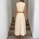 Sleeveless A Line Dress with Beaded Round Neckline in Apricot for Elegant Occasions in Multiple Sizes