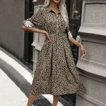 Leopard Print Long Sleeve Dress Autumn Fashion Casual Style Comfortable Fit Wholesale Available