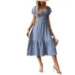Bohemian Floral Maxi Dress for Women Elegant Summer Beachwear Available in Blue Wholesale Sizes S to XL