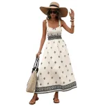Geometric Print Backless Maxi Dress Vintage Ethnic Style Perfect for Summer Vacations Wholesale