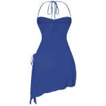 Halter Neck Ruched Bodycon Dress Side Slit Irregular Hem Slim Fit Night Out Party Wear Wholesale