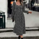 Fashionable Womens Dress Square Neck Polka Dot Print Autumn Style Perfect for Casual Outings Who