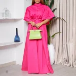 Fashionable Summer Long Dress Loose Fit Belted Single Breasted Flared Sleeves Perfect for Casual