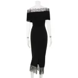 French Style Elegant Long Dress Lace Panel Solid Color Puff Sleeve Perfect for Formal Events Who