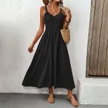 Casual Womens Dress Simple Solid Color Sleeveless Design Comfortable Fabric Perfect for Summer O