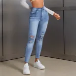 Womens Fashionable Distressed Stretch Denim Jeans Washed Finish Casual Style Perfect for Everyda