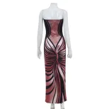 3D Printed Strapless Maxi Dress Spring Fashion High Slit Elegant Style Perfect for Parties and E