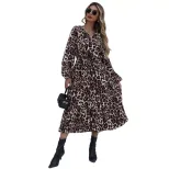 Leopard Print Midi Dress Long Sleeve Autumn Winter Style Trendy Design Wholesale Available custo