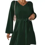 Casual Long Sleeve Ruffled Hem Dress Loose Fit Waist Defined Elegant Style Spring Summer Collect