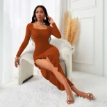Elegant Square Neck Midi Dress for Women Chic Design Soft Fabric Spring Summer Style Wholesale A