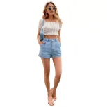 High Waisted Loose Fit Denim Shorts Casual Style Straight Leg Comfortable Fabric Summer Wear Who