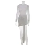 Fashionable Womens Long Sleeve Lace Trimmed Bodycon Dress Round Neck Sexy Autumn Winter Wholesal