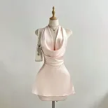 Backless Halter Dress Low Cut Fitted Waist Elegant Design Perfect for Parties and Events Ready t