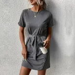 Summer Casual T Shirt Dress Slim Fit Short Sleeve Solid Color Perfect for Everyday Wear Wholesal