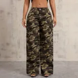 Camouflage Wide Leg Cargo Pants Casual Style Streetwear Trend Comfortable Fit Wholesale Availabl