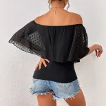 Off Shoulder Black Shirt Womens Fashion Elegant Design Versatile Style Perfect for Parties or Ca