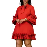 Plus Size Casual Dress Loose Fit Ruffle Sleeve Solid Color Perfect for Summer Outings Wholesale