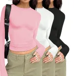 Womens Long Sleeve T Shirt Solid Color Slim Fit Versatile Style Spring Summer Casual Wear Wholes