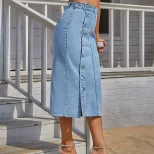 Fashionable Irregular Split Denim Maxi Skirt Womens Casual Style Perfect for Spring Summer Ready