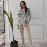 Womens Striped Cotton T Shirt Loose Fit Long Sleeve Split Hem Casual Spring Summer Style Wholesa