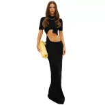 Womens Bodycon Dress Sexy Hollow Design Short Sleeve Solid Color Spring Fashion Wholesale Availa