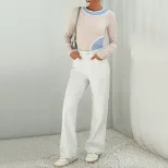 Womens Color Block Long Sleeve Knit Top Slim Fit Stretch Fabric Versatile Style Perfect for Casu