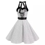 Polka Dot Maxi Dress Strapless Fitted Waist Vintage Style Perfect for Parties and Events Wholesa