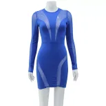 Elegant Womens Bodycon Dress Sheer Mesh Panel Long Sleeve Slim Fit Fashionable Perfect for Parti