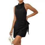 Sleeveless Black Midi Dress Elegant Halter Neck Minimalist Style Perfect for Casual and Evening